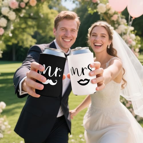 Mr & Mrs Can Coolers Set of 2 - Insulated Neoprene Drink Sleeves