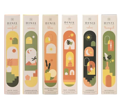 Dinil Boho Bliss Incense Gift Set, 120 Natural Sticks, Brown Holder