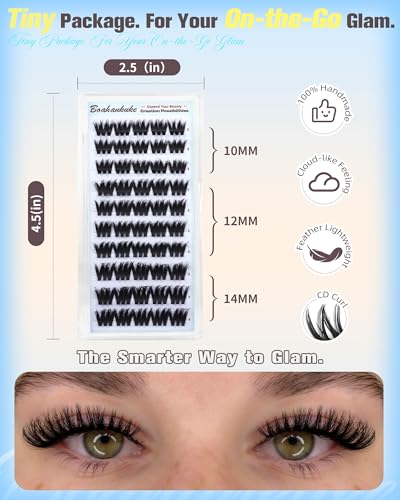 Boahankuke Lash Clusters Wispy 10-14mm Short Eyelash Extensions Invisible Band
