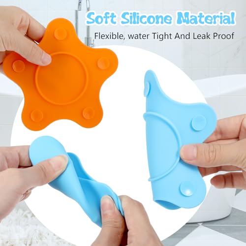 Molain 2-Pack Silicone Bathtub Stopper, Flat Suction Drain Plug (Blue & Orange)