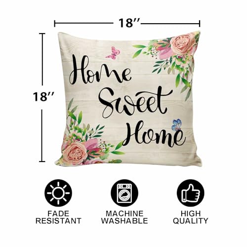 Multicolor Home Sweet Home Spring Flower Throw Pillow Cover 18x18 Inch - Farmhouse Decor