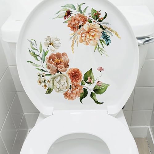Self-Adhesive Waterproof Toilet Seat & Lid Decals Floral Bathroom Decor