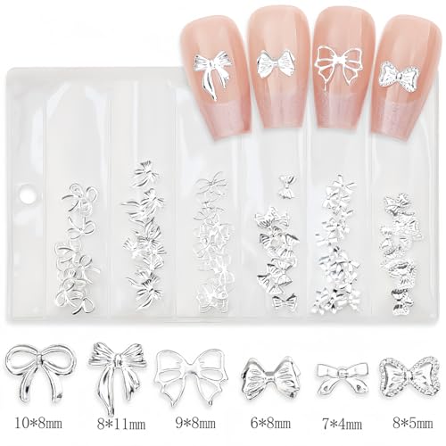 400Pcs Gold and Silver Bow Nail Charms Shiny Rhinestone Bows for DIY Manicure