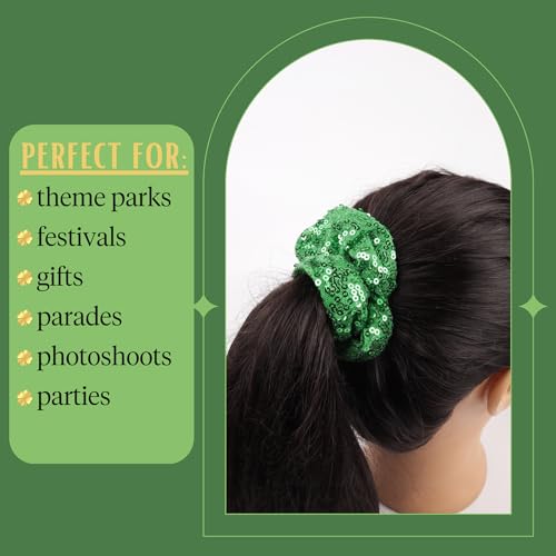 Needzo St. Patrick's Day Cotton Scrunchies 5-Pack Green Shamrock Hair Accessories