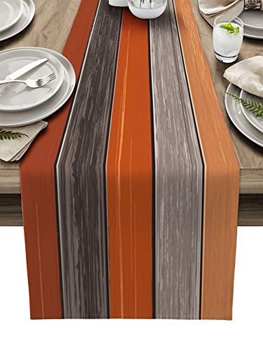 Farmhouse Cotton Linen Table Runner 16x72 Inches - Orange & Gray Rustic Decor