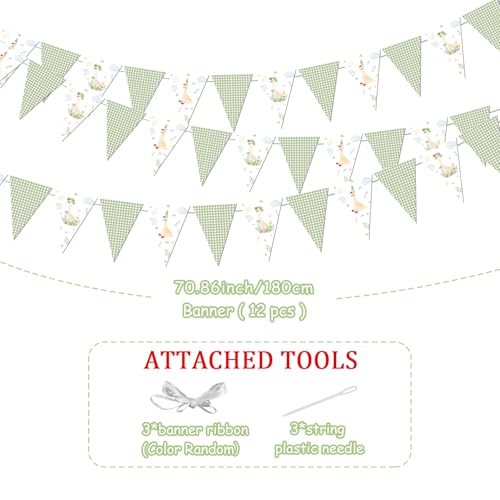 Goose Pennant Banner - 3Pcs Green Gingham Bunting Flags for Parties