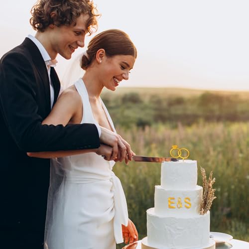 Gold Wedding Cake Topper Set with Acrylic Letters & Diamond Ring