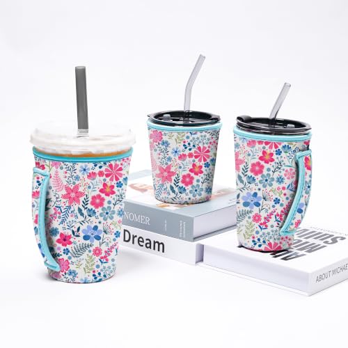 3-Pack Iced Coffee Sleeve Set - Flower Cluster Neoprene Cup Holders