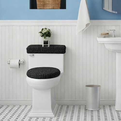 Black Toilet Lid Cover Set - 2-Piece Polyester Bathroom Upgrade