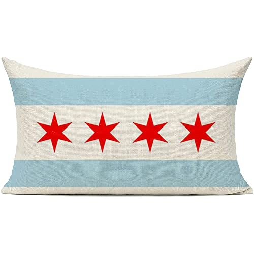 Chicago Flag Pillow Cover 12"x20" - Double-Sided Linen Decor