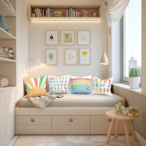 4Pcs Boho Sun Alphabet Throw Pillow Covers 18x18 - Polychromatic0405