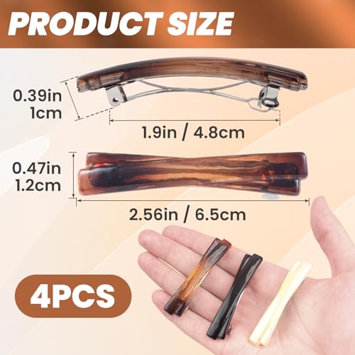 VARMDUKKE 4-Pack Small French Hair Barrettes, 2.5 Inch Curved Tortoise Shell Hair Clips