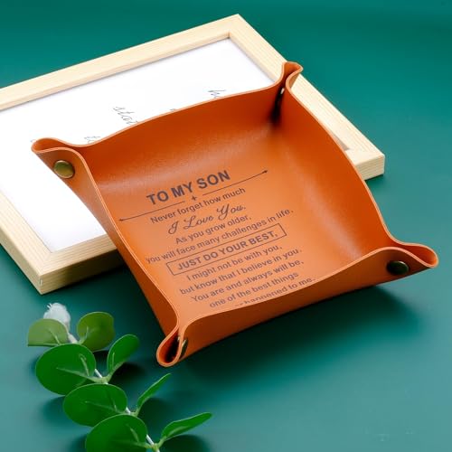To My Son Inspirational Leather Tray - Gifts from Mom for College