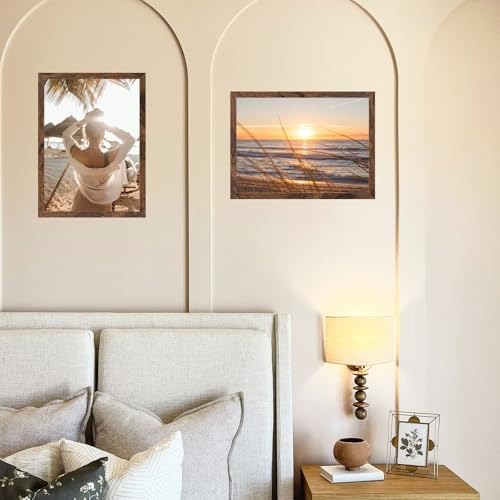 QOTIB 8x11 Picture Frame, Deep Brown Wood Frame for Wall or Tabletop