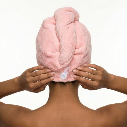 Microfiber Hair Towels Set - Rapid-Dry Turbans, 2 Pack, Pink/White