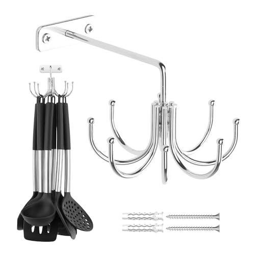 ZEDODIER 360° Rotating Kitchen Utensil Rack - Silver Wall-Mounted Holder