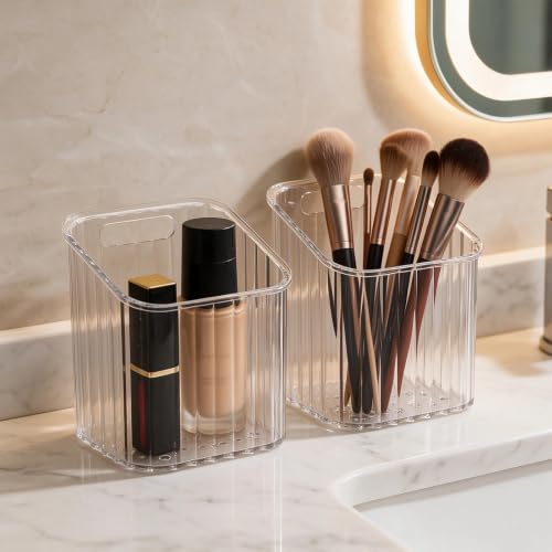 CasaVibe 4 Pack Clear Stackable Storage Bins for Pantry & Desk Organization