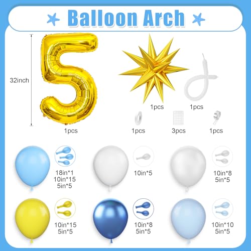 5th Birthday Balloons Arch Kit - Yellow & Blue Decoration Set