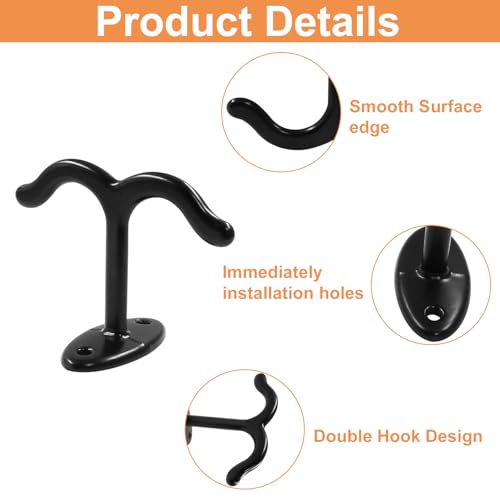 Moicstiy Black Zinc Alloy Double Prong Ceiling Hooks - 6 Piece Set