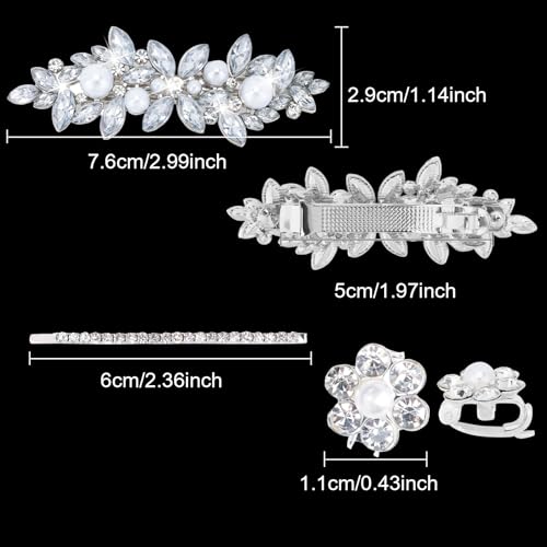 WHAVEL Rhinestone Hair Clips 13-Piece Set Silver Flower Barrettes for Wedding Prom