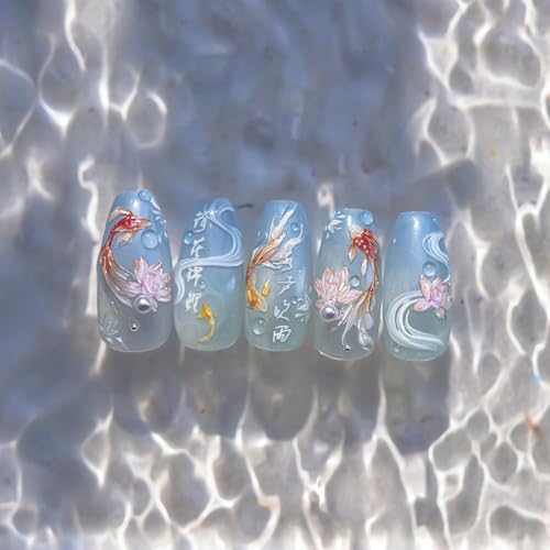 5D Embossed Goldfish Nail Stickers Sparkly Koi Fish Nail Art Decals