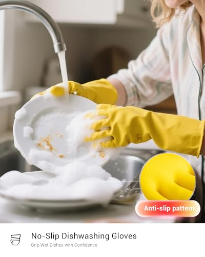 ThxToms Heavy Duty Rubber Cleaning Gloves, 20 Mil Extra Thick, Large, 3 Pairs