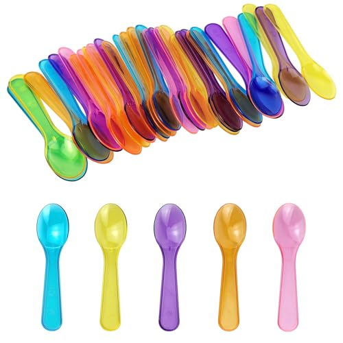 100 Pcs Mini Plastic Tasting Spoons Multicolor Dessert Ice Cream Spoons