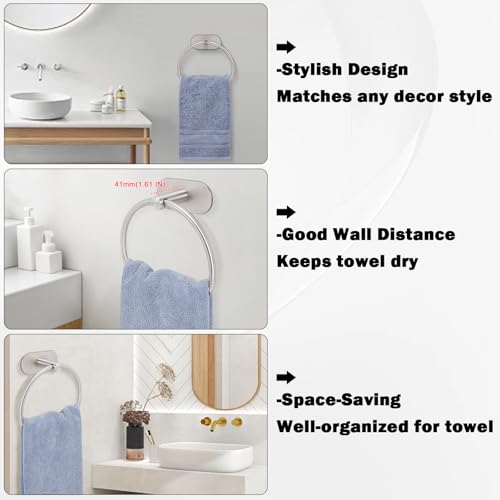 Livabber Brushed Nickel Towel Ring - 304 Stainless Steel Self-Adhesive