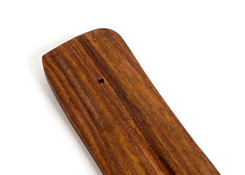 Handmade Wooden Incense Holder with Brass Moon Inlay - 10"