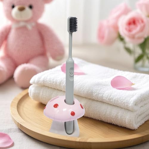 Hodao Pink Mushroom Toothbrush Holder - 3-Hole Organizer for Kids