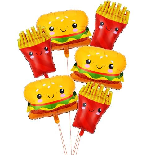 6 Pcs Food Theme Hamburger & French Fries Foil Balloons - Variation B