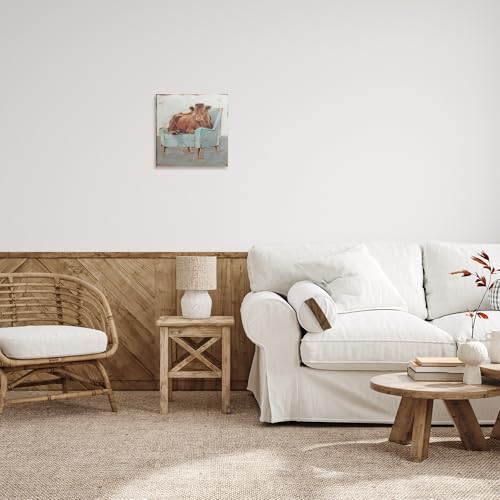 Stupell Industries Brown Bull on a Blue Couch Neutral Color Painting Stretched Canvas Wall Art, 17 x 17, Multi