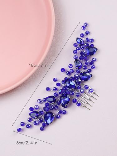 Brihasory Blue Crystal Wedding Hair Comb Rhinestone Bridal Hair Piece