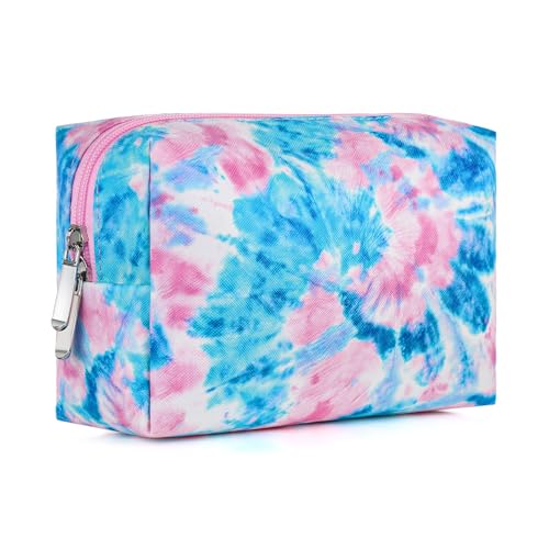Tie Dye Blue Makeup Bag for Girls - Waterproof Travel Cosmetic Pouch