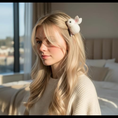 Jowxsx 4Pcs Plush Bunny Hair Claw Clips for Thin Hair