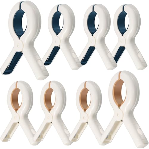 Heavy Duty Beach Towel Clips - 8 Pack in Blue & Khaki