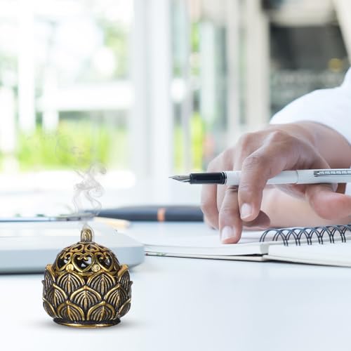 2-Piece Miniature Brass Lotus Incense Holder Set for Meditation