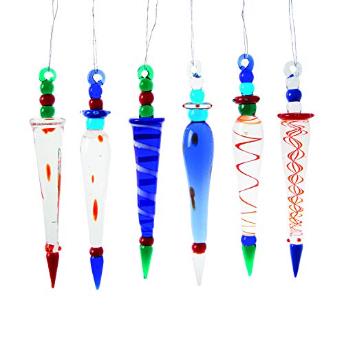 Multicolor Glass Icicle Christmas Ornaments Set - 12 Pieces