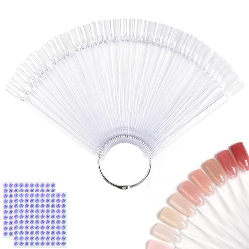 Nail Color Swatch Sticks 50PCS Clear Fan Display Tips With Ring