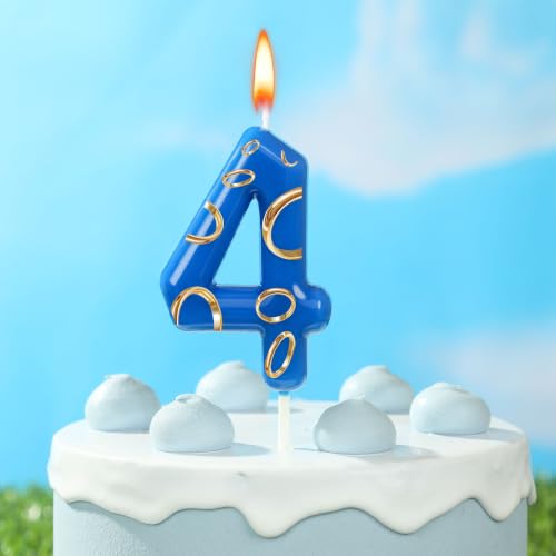 Blue & Golden 4 Number Birthday Candle - 2.76 Inch Cartoon Style