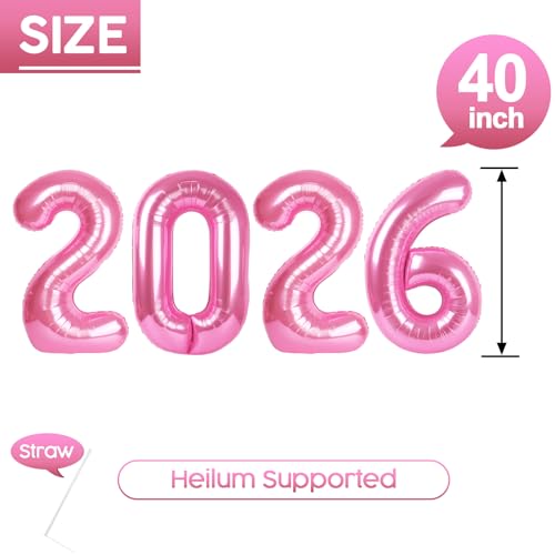 40 Inch Pink Number Balloons - 2026 Graduation Decorations