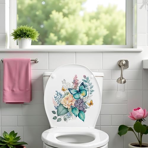 Peony Butterflies Toilet Seat Decals - Waterproof & Self-Adhesive