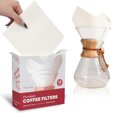 Brew Choice 50ct Pre-Folded White Cone Coffee Filters for Chemex Makers