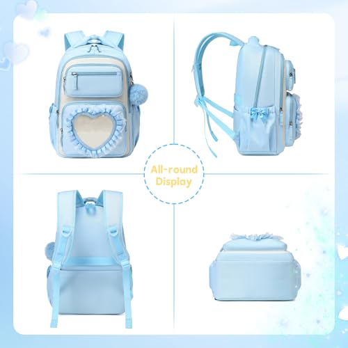 Kawaii Girls Backpack with Heart Window - School Bookbag for Ages 6-12