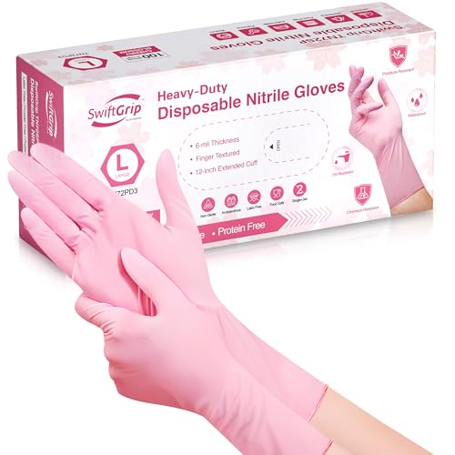 SwiftGrip Disposable Nitrile Cleaning Gloves, 6-mil, 12-inch Cuff, Small