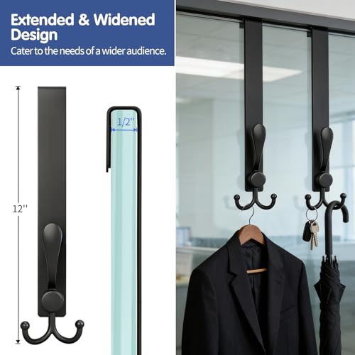 2 Pack Extended Stainless Steel Shower Door Hooks for Frameless Glass