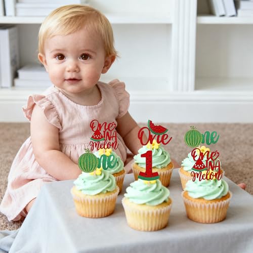 12-Piece Watermelon Cupcake Toppers for 1st Birthday Party