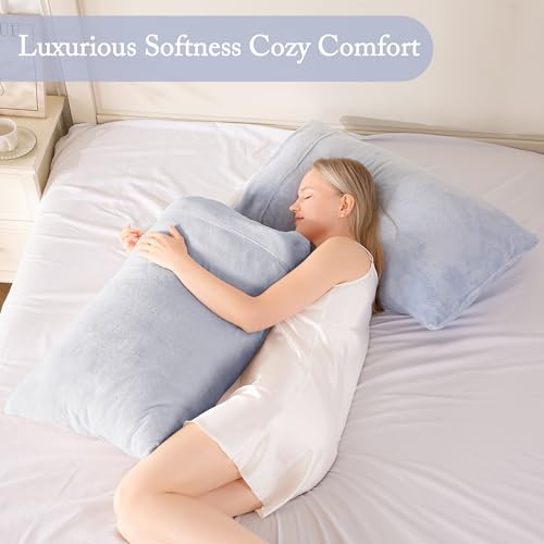 King Size Velvet Pillowcases (2 Pack) - Ultra Soft Baby Blue Covers