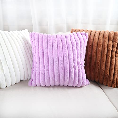 Hodeco Purple 18x18 Inch Faux Fur Throw Pillow Cover Double Sided Plush Cushion