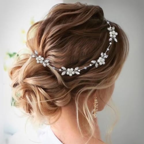 Silver Flower Girl Headpiece Crystal Pearl Bridal Headband